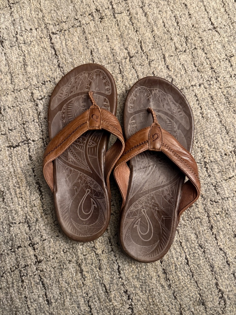 OluKai Brown Leather Flip-Flops